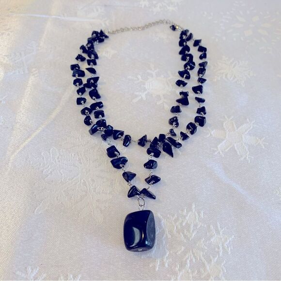 Onyx Necklace 2 Strand on Gold Tone Chain 18” Gorgeous - Picture 7 of 7